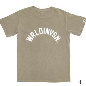 WRLDINVSN Curve Logo Khaki Tee Medium NEW